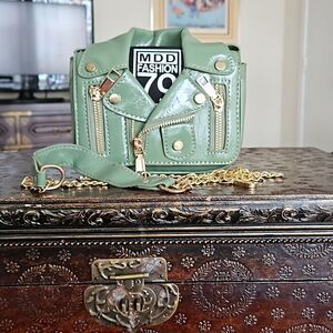 NWOT MDD Green motorcycle jacket crossbody mini handbag